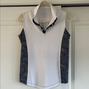 Kate Lord White & Black Sleeveless Polo Top small
